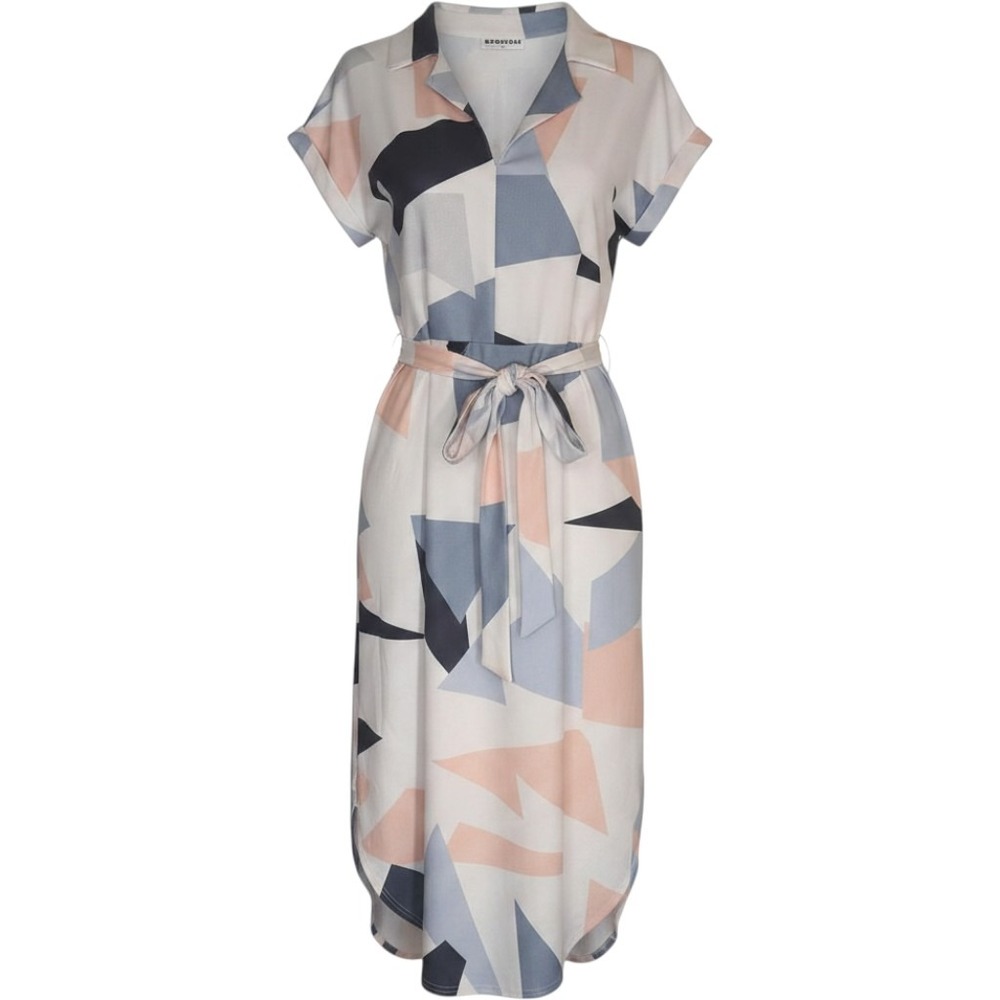 ECOWISH Geometric Colorblock Maxi Dress Womens M Pastels Belt Asymmetric Hem NWT